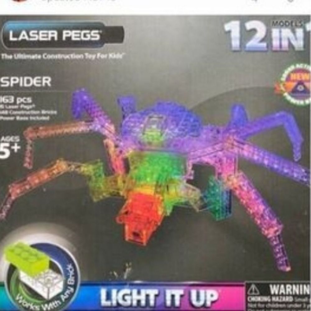 Retired Rare Laser Pegs 12 in 1 Construction Toy Kit (Spider): Light it Up